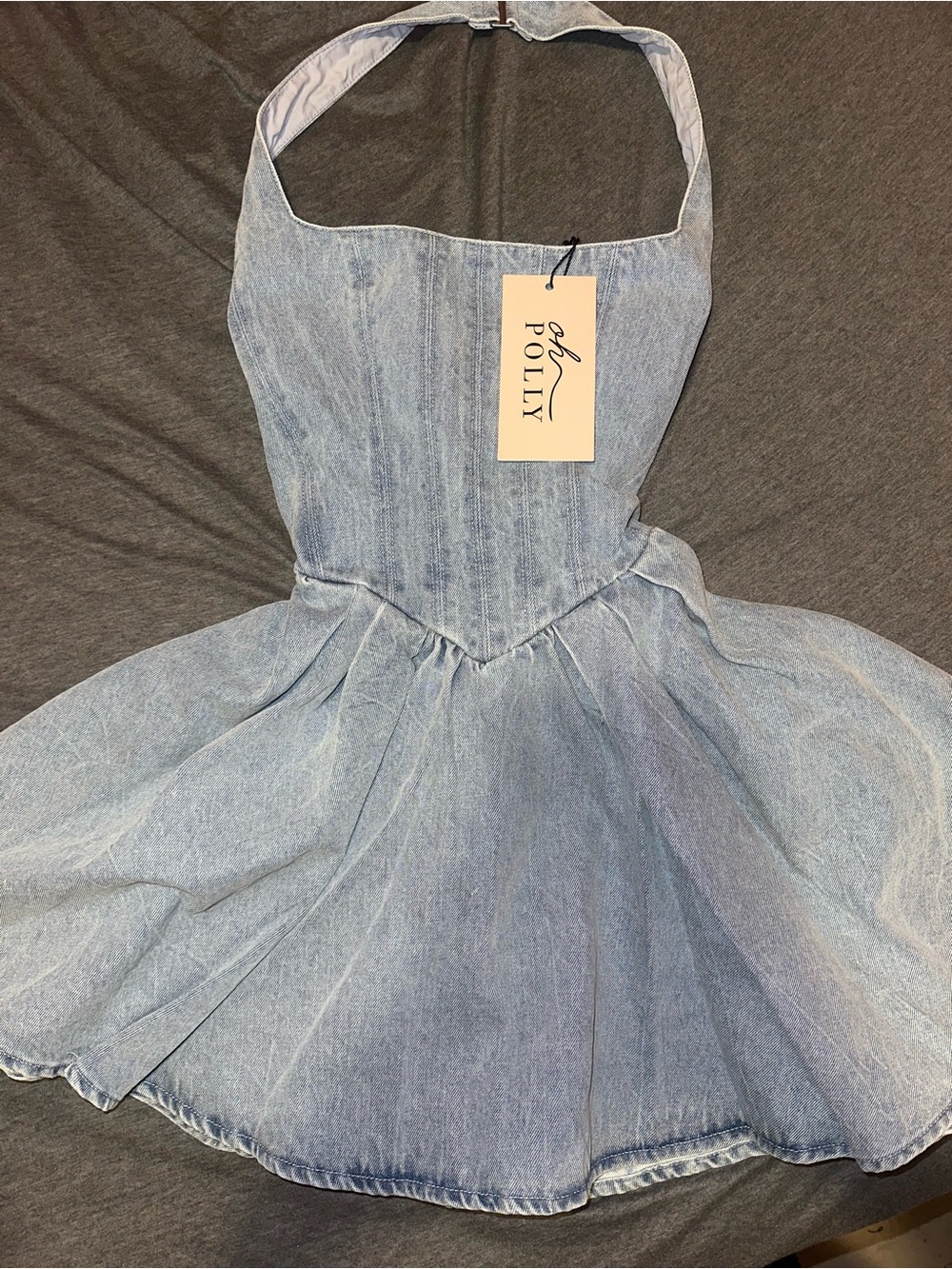 Oh Polly Light Blue Denim Halter Dress NWT